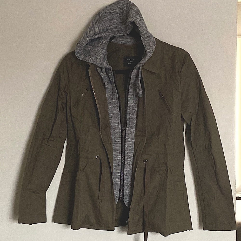 utility jacket with attached hood
